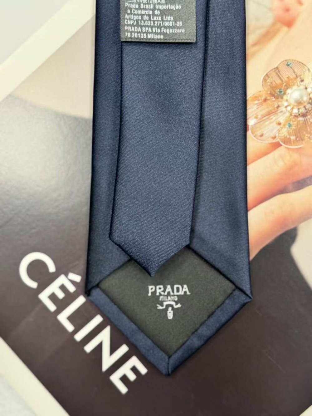 Prada Dark Blue Triangle Logo Tie (Brand New with Gift Box) Nylon👔💙 - Picture 3 of 7